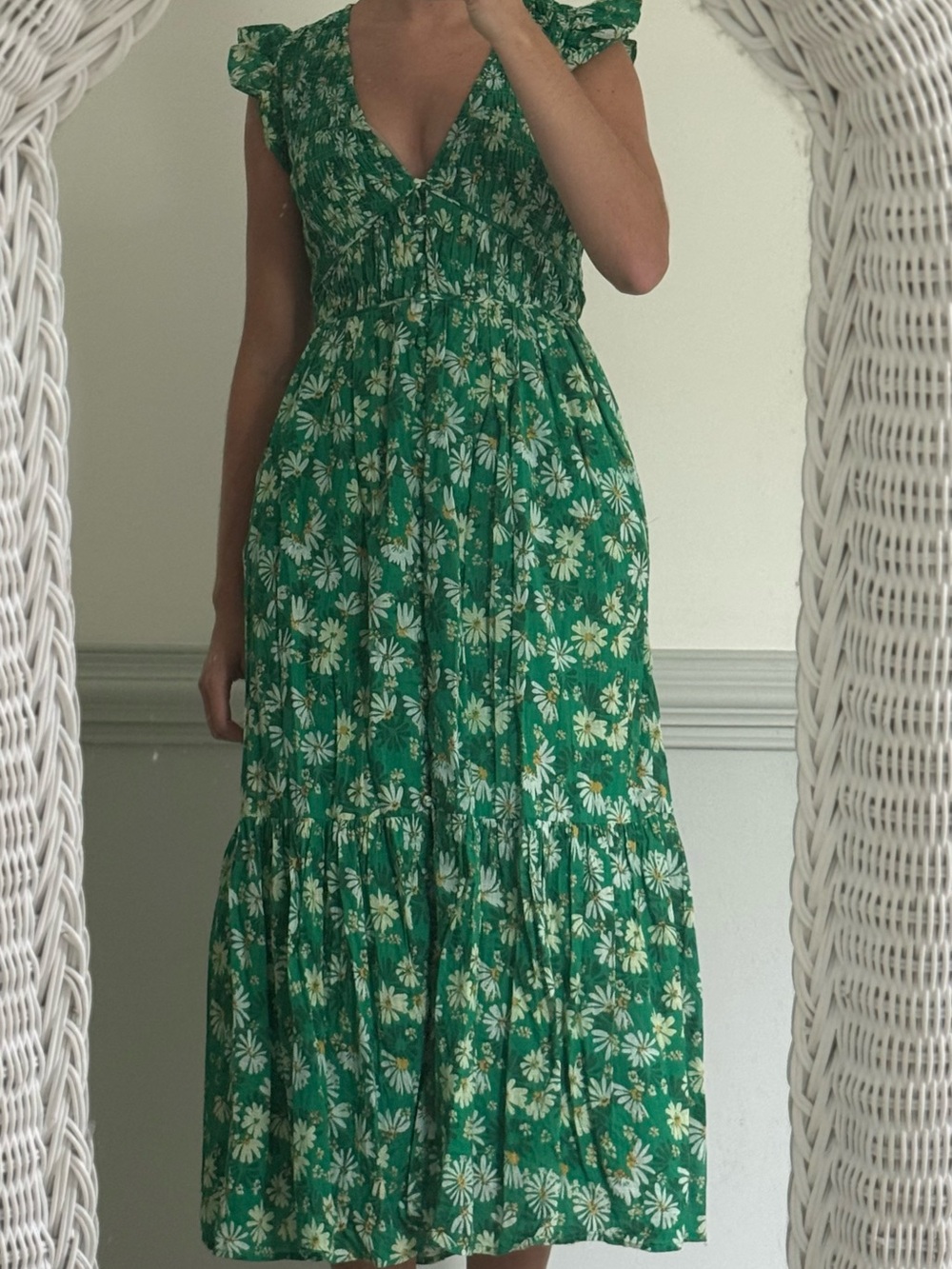 Anthropologie Peregrine Dress Midi Green Floral Print - Picture 2 of 5